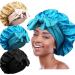 3pcs Satin Bonnets for Black Women, Large Silky Bonnet with Tie Band, Jumbo Braids Bonnet, B Set B- Black, Peacock Blue, Rose Gold