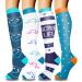 Actinput 4 pairs of compression stockings for women men colorful support stockings compression socks for sports flight running travel cycling nurse 4104 - blue S -M