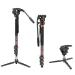 Cayer CF34 Carbon Fiber Camer Monopod Kit, 71 inch Professional Telescopic Video Monopods with Video Fluid Head and Folding Support Base for DSLR Video Cameras Camcorders, Plus 1 Extra Sliding Plate w/ Head: 71 inches