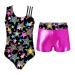 Yihuimin Kids Girls Metallic 2 Pcs Gymnastics Leotard with Shorts School Dance Uniform Swimsuit Starry Black 4T