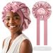 Satin Bonnet for Women Hair Bonnet for Sleeping Large Double Layer Silk Sleep Cap with Wide Elastic Band Hair Cap for Sleeping with 45PCS Waterproof Disposable Shower Caps (Dusty Rose)