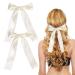 2 Pack Hair Bows for Girls and Women Large Bow Hair Clips Hair Barrette with Long Silky Satin Hair Accessories for Girls(Beige)