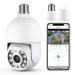 DocSmart Light Bulb Security Cameras, 2K Outdoor Wireless 360Pan/Tilt IP Light Socket Cameras for Home Security with IP65 Color Night Vision Auto Tracking Siren Alarm Two Way Audio 2.4GHz