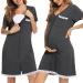 Uniexcosm Maternity Nursing Nightdress Women's Short Sleeve Nightwear Soft Button Down Nightgown Stripe Sleepwear Maternity Pyjamas Nightshirt Dark Grey S