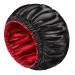 mikimini Black Satin Bonnet for Sleeping  Curly Hair Silk Sleep Cap for Women and Men Reversible Double Layer Bonnet X-Large Sleeping Cap Soft Stretchy Night Cap for Hair Care (Black+Red) XL-1PC Black+red