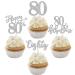 Rsstarxi 24 Pack Happy 80th Birthday Cupcake Toppers Glitter Eighty 80 Fabulous Cupcake Food Picks for 80th Birthday Wedding Anniversary Party Cake Decorations Silver Design 1 80th Silver
