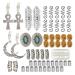 RechicGu Silver Pack 75PCS Wig Braid Cuff Rings Dreadlock Loc Beard Mambo Beads Rasta Updo Hair Dress Clip Pin Cross Turquoise Fan Moon Vintage Silver
