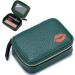 Small Makeup Bag with Mirror - Portable Lipstick Holder for Women | Red Lipstick Pattern & Dark Green Color - Holds 3 Lipsticks | Ideal Zippered Toiletry Bag for Travel - Buy Online on SooperMarket.com