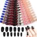 240pc Glossy Coffin Press on Nails Colored Ballerina False Nails Full Cover Acrylic Tips Manicure Decor 10 Sizes (Short Coffin)