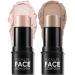 2 PCs Contouring Stick Cream Bronzer and Highlighter Stick creamy texture Long-lasting contours illuminate the face make-up contouring pen for face and neck (fair-0509)