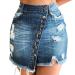 Sanahy Women's Bodycon Front Split Frayed Dark Washed Mini Denim Pencil Skirt Button Front Asymmetrical Distressed Jean Short Skirt M Blue
