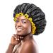 mikimini Large Shower Cap for Women Long Hair Black Reusable Waterproof Double Layers XL Washable Colorfast Odorless High-Quality Shower Cap for Men with Vibrant Yellow Edge (Black) X-Large (Pack of 1) Black+Yellow