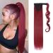 Ponytail Extensions 23inch Straight Hair Extensions Wrap around Ponytail Hairpiece Synthetic Clip in Pony Tail Dark Red 23 Inch Dark Red