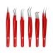 Abdul of Silakor Eyelash Extension Tweezers Set 6 Piece for Volume Lash Extensions Stainless Steel Eyelash Tweezers for Lash Extensions Isolation & Classic Lashes Tweezers Set (Red)