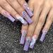 24pcs Light Purple False Nails Long Coffin Shaped Ballet Fake Nails with Rhinestone Flower Pattern Design French Fake Nails for Women and Girls Nail Tips 09