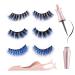 miaowang 6D Magnetic Blue Eyelashes and Magnetic Eyeliner Kit 3 Style with Tweezers (Blue)