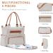 SONARIN 7pcs Nappy Changing Bag Set Multifunction Mummy Tote Bag Baby Changing Bag Shoulder Handbag Travel Diaper Bag with Bottle Bag Changing Mat and Stroller Straps white stripped(Khaki) - Buy Online on SooperMarket.com