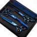 Purple Dragon 8 inch 3 in 1 Professional Pet Grooming Thinning Scissors - Upward Curved Shears and Dog Hair Cutting Scissor - Perfect for Pet Groomer or Family DIY Use Blue