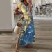 Women's Floral Maxi Dress - Blue Small, V Neck, Side Split, Short Sleeve Lounge Dress - Buy Online on SooperMarket.com