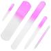 5 Pieces Glass Nail File Set Double Sided Etched Glass Nail Buffer Glass Callus Remover Foot Rasp Filing Cuticle Pusher with PVC Case for Women Men Manicure Pedicure Fingernail Polish Multi Functional