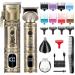 Hatteker Professional Hair Clipper and T-Blade Trimmer Set for Men Cordless Rechargeable Barber Clipper Beard Nose Hair Trimmer Multipurpose Grooming Kit LED Display(Gold)