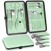 Jupeli nail set pedicure set manicure set men stainless steel nail clippers kit set professional nail care tools nail scissors grooming kit Valentine's Day Christmas gift (green)