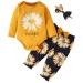 Koonde Baby Girl Clothes Newborn to 24 Months 3-piece Baby Girl Outfits Romper Trouser & Headband 12-18 Months Yellow + Navy