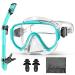 Snorkel Set for Adult Youth Men Womens Snorkeling Gear Goggles and Snorkel Set Anti Leak Anti-Fog Dry Snorkel Mask for Snorkeling Swimming and Scuba Diving with Carrying Bag Green