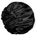 Satin Bonnets  Adjustable satin bonnets for women  Double Layer Large Sleeping Silk Bonnet  Soft Sleep Bonnet For Women Girls Curly Natural Hair Night Sleep Cap(Black) Back