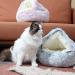 Plush Hooded Cat Bed with Blanket - Round Burrowing Cave Design for Small Dogs/Cats - Machine Washable, Slip Resistant - Ultra Soft Cushion - 24x24 inch Grey - Buy Online on SooperMarket.com