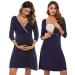 Sykooria Women's Breastfeeding Dress Cotton Soft Nursing Nightdress 3/4 Length Sleeves Maternity Nightdress Labour Nightgown for Hospital and Home A - Navy Blue L