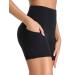 Oalka Women's Short Yoga Side Pockets High Waist Workout Running Sports Shorts 4" A-shorts 4" Black Medium