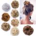 Silk-co Scrunchy Scrunchie Curly Hairpieces Messy Hair Bun Chignons Wavy Donut Updo Synthetic Hair Extensions 35g Light Brown 35 g Brown/Light Brown