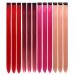 12 Pcs Colored Hair Extensions Colorful Clip in Hair Extensions 22 inch Synthetic Straight Hair Extensions for Kids Girls Women Red series