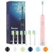 7am2m Sonic Electric Toothbrush with 6 Brush Heads for Adults and Kids, One Charge for 90 Days, Wireless Fast Charge, 5 Modes with 2 Minutes Built in Smart Timer, Electric Toothbrushes(Pink) Light Pink