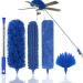 Microfiber Feather Duster, 5PCS Washable Cobweb Dusters for Cleaning Kit with 100" Extension Long Pole, Bendable Telescopic Duster for High Ceiling Fan, Blinds, Furniture & Cars Blue