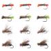 BASSDASH Trout Fly Fishing Flies Tenkara Wet Dry Flies Nymphs Sakasa Kebari 12pcs Assortment Barbless Barbed Hooks Barbless Nymphs and Dry Flies for Trout Fishing