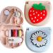 FKOG 2Pcs Mini Sewing Project Kit, Portable Travel Sewing Kits Family Sewing Supplies Repair Kit Sewing Thread Accessories DIY Sewing Supplies Organizer (Strawberry Style)