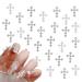 NICENEEDED 30Pcs Cross Nail Art Charms Silver Pearl Nail Rhinestones 3D Mini Nail Jewelry Antique Style Nail Art Accessories for Women Girls Design DIY style 1