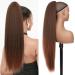 PORSMEER 30 Inch Yaki Straight Drawstring Ponytail Clip In Extensions for Women Kinky Straight Pony Tail Extensions Hair Extensions Ponytail (Black mixed brown)