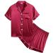 SWOMOG Kids Silk Pyjamas Girls Boys Short Sleeve Satin PJs Sets Button-Down Silky Nightwear Children Sleepwear Teens Age 4-16 12-13 Years Red