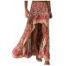 Sanahy Women Boho Floral Print Long Skirt Dress Chic High Low Side Split Ruffle Hem Elastic Waist Swing Maxi Dresses Beach Skirts Red L