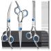 Pets vv Dog Grooming Scissors Kit with Safety Round Tips, Stainless Steel 5 in 1 Dog Grooming Supplies Shears Tools Comb Set, Professional Pet Grooming Scissors Thinning Curved Shears for Dogs & Cats Blue