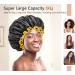 Mikimini XL Waterproof Double-Layer Shower Cap for Women & Men - Black+Yellow - Odorless & Colorfast - High-Quality & Washable - Long Hair Friendly (1 Pack) - Buy Online on SooperMarket.com