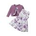 puseky Toddler Baby Girls Dress and Cardigan Set Baby Girl Floral Print Sleeveless Dress and Coat 2Pcs Outfits Set 6-12 Months Purple