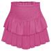 LAEMILIA Womens Elastic Waist Flared Short Skirt Floral Print Pleated Mini Skater Skirt with Drawstring XL 02-rose Red