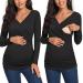 Love2Mi Maternity Nursing Shirt Short Sleeve V-Neck Breastfeeding T-Shirt Pregnancy L Dark Black