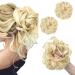 2PCS Beach Blonde Updo Messy Bun Hair Hair Piece Synthetic Wavy Curly Scrunchies Ponytail Extension Synthetic Donut Updo Hair Pieces for Women Girls 613#
