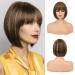Bob Wig with Bangs, REECHO 11" Short Brown Bob Wigs with Bangs Synthetic Replacement Hair Wigs for Women - Chocolate Brown with Blonde Highlights 11 Inch (Pack of 1) Chocolate Brown with Blonde Highlights