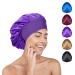 Silk Hair Wrap for Sleeping Satin Bonnet Sleep Cap for Curly Hair Night Caps with Wide Elastic Band Soft Satin Head Cover Shower Caps Silk Bonnet for Women Girls Makeup Hair Protection(1Pcs Purple)